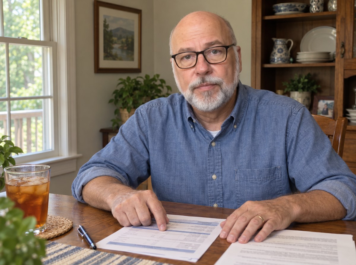 Hank Mercer at home with his Social Security statement