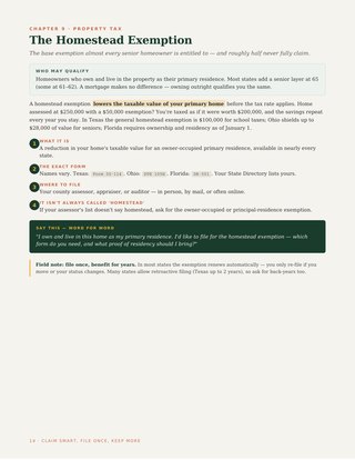Chapter 9 of the Senior Benefits Playbook: the homestead exemption.